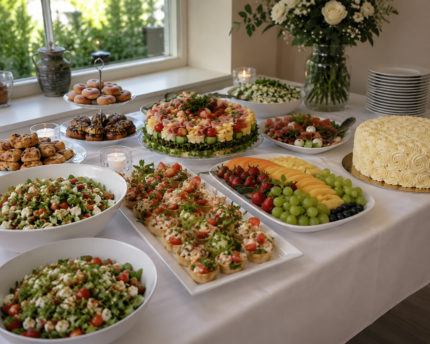 Ylioppilasjuhlien juhlapöytä ja catering-tarjoilut